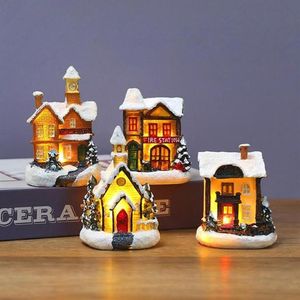 Weihnachtsdekorationen Harzhaus LED-Leuchten Weihnachtsszene Dorf Miniaturdekoration Ornament Jahr 2022 Noel Geschenke209x