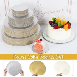 Bakeware Aletleri 10 PCS Yuvarlak Kek Tahtaları Tahta Karton Tek Kullanımlık Kağıt Cupcake Tatlı Tepsisi Altın Gümüş ve Beyaz