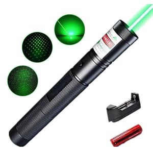 Högeffekt Hunting Green Laser Pointer Tactical ficklampa laddningsbart justerbart fokusfackljus med batteriladdare 4 färger298s