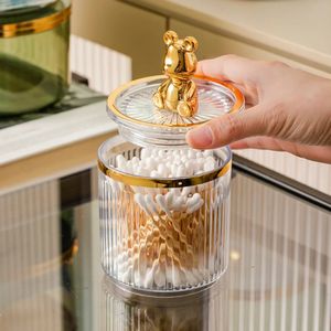 Cute Bear Cotton Pad Holder Swab Rod Storage Box Cosmetics Jewelry Bathroom Qtip Makeup Container Lipstick Organizer 240125