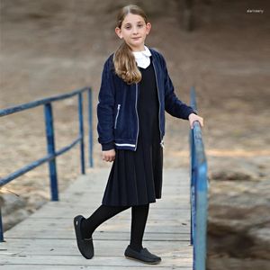 Down Count Children Sweater 5T-16T Mavi Kadife Ceket Okulu Kıyafet Ön Açılış fermuar Giysileri Erkek ve Kızlar Sweatshirt Her iki yan cep