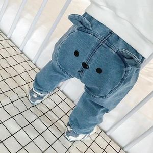 Byxor söta baby byxor mode pojkar flickor denim djurtryck långa bottnar barn pantar leggings