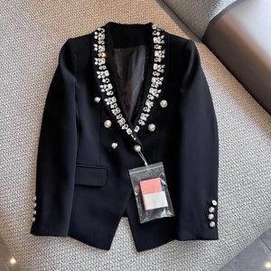 Women's Suits Autumn And Winter Style Diamond-studded Double-breasted Heavy Industry Nail Beaded Suit Slim Tall