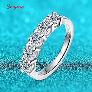 Ringar Smyoue White Gold D Color 4mm Moissanite Ring for Women 1.5ct Stone Match Diamond Wedding Band Bride S925 Sterling Silver GRA