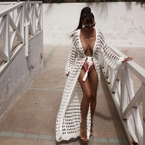 Basic Casual Dresses 2024 Swimming Top Knitted Tuned Long Skirt Hollow Open Front Kimono Summer Womens Beach Suit Hooked Beach Cover Cardigan J240130