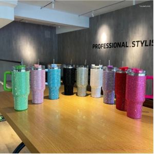 Water Bottles 1200ML 40oz Diamond Mug Tumbler With Handle Insulated Lids Straw Stainless Steel Coffee Termos Cup2024