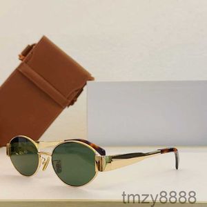 2023ss Arc De Triomphe Oval Frame Sunglasses Cl40235 Womens Gold Wire Mirror Green Lens Metal Leg Triplet Signature on Temple 61YV