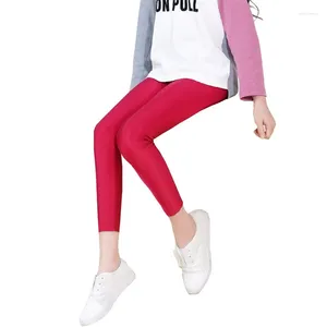 Trousers 2-12T Spring Children's Nylon Stretch Shiny Pants Baby Lively Slim Leggings For Grils Summer Solid Color Pencil Sweatpants