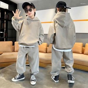 Clothing Sets Autumn Junior Boys Casual Sweatshirt Suit Clothes Kids Embroidered Letters Hooded Top Long Pants 2 Piece Set 3-15Y Spring