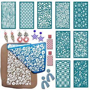 Craft Tools Washable Silk Screen Stencils Soft Pottery Polymer Clay Geometric Animals Plants Embossing Tool DIY Earring Jewelry Mold