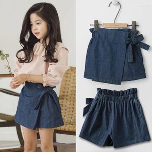 Shorts barn flickor hög midje kjol byxor 2024 barn spetsar bomull tonåring sommar strand slitage koreansk stil