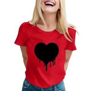 Kvinnors T-skjortor Casual Loose Fiting Valentine's Day Tryckt T-shirt Rund hals Pullover Kort ärmad toppgrafisk koagel