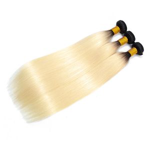 Ombre 1B/613 Blond Brazylijska prosta ludzka Remy Virgin Hair Weavves 100g/Pakiet Double Wefts 3bundles/Lot