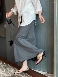 スカート女性のスカートジッパーa-lineハイウエストスリット光沢のあるドレープソフトサマーシンプルol jupe