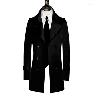 Men's Trench Coats Mens Black Spring Autumn Man Business Double Breasted Middle Length Coat Men Clothes Slim Fit Overcoat Long Sleeve