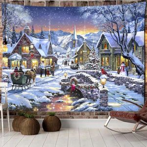 Tapestries Christmas Wood Snow Tapestry Wall Hanging Year Gift Moose Boho Bed Curtain Dorm Home Decor 200x150cm