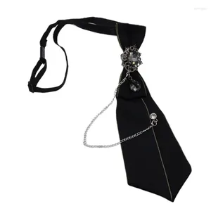 Laços góticos gravata preta para strass pingente de metal corrente festa noturna pretied