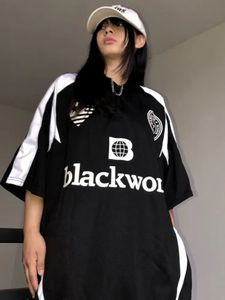 Adagirl baseball brev tryck tshirt kvinnor amerikansk retro high street tees vintage långärmad hiphop sport topp blokecore 240123