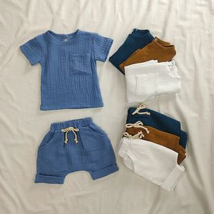 Algodão orgânico roupas de bebê conjunto verão casual tops shorts para meninos meninas conjunto unisex crianças 2 peças crianças bebê outifs roupas 240123