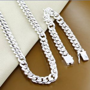 Collana di gioielli da uomo di alta qualità in argento sterling 925 set 10MM 20''24'' 50cm 60cm set di braccialetti con catena a maglia per uomo