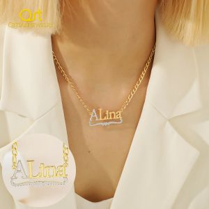 Halsband Qitian Custom Gold Plated Name Halsband Personlig Två ton med hjärtstypnamn Pendant för kvinnor Charm Birthday Present