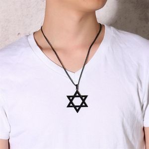 Naszyjniki wiszące 2021 mężczyzn klasyczny gwiazda naszyjnika Davida w czarnym złotym srebrnym kolorze stali nierdzewnej Izrael Jewish Jewelry305p