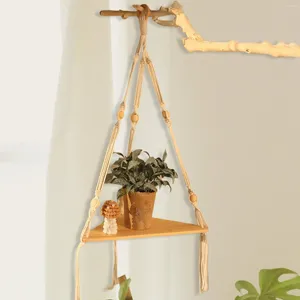 Piatti decorativi Macrame Mensola sospesa a parete Angolo Boho Bianco Triangolare Scaffale galleggiante Organizzare per soggiorno Scaffale