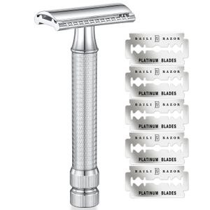 Baili Open Close Comb Double Edge Safety Razor Stainless Stainless Wet Shave 5 Platinum Blades Legend Pro Brb3p 240127を持つ女性の女性