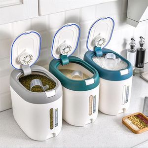 Bottiglie di stoccaggio Barattoli Dispenser di riso ermetico Contenitore per alimenti da 10 litri Secchio con coperchio automatico per cereali Farina di cereali Pet Counterto2448