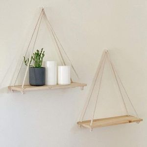 Decorative Plates Wooden Rope Swing Wall Hanging Plant Flower Pot Tray Mounted Floating Shelves Nordic Home Decoration Moredn Simple Design