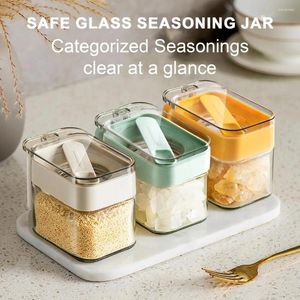 Förvaringsflaskor kryddor med sked handtag dammtät lock Klar multifunktionell bänkskiva Spice Clactiment Salt Sugar Glass Jar Cont