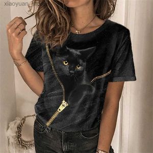 T-shirt da donna Moda T-shirt da donna 3D Kawaii Cat Stampa Tees Tops 2022 Nuovo Harujuku Animal T-shirt a maniche corte Oversize Donna allentata Vestiti 240130