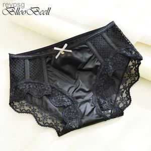 Outras calcinhas novas mulheres suaves cetim roupa interior sem costura sexy rendas meados de cintura meninas macio gelo seda briefs cor sólida senhoras lingerie yq240130