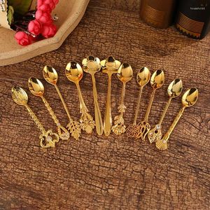 Spoons 3pcs Gold Zinc Alloy Ice Cream Spoon Pattern Studded Decorative Dessert European Luxury Western Food Tableware.