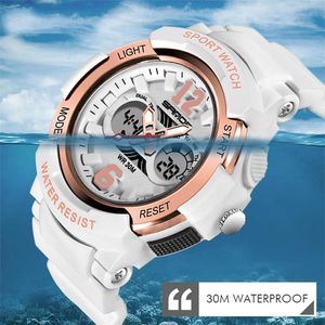 Relogio Feiminino Digital Watch Women 30M رياضات إلكترونية مقاومة للماء للياقة البدنية LED White Wristwatches344g