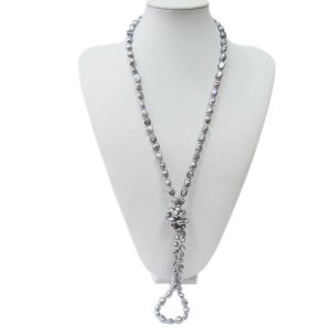 ネックレス100％ネイチャー淡水真珠ロングネックレス120 cmグレーパールネックレス