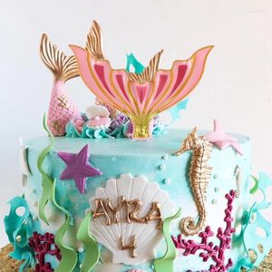 Cake Tools Mermaid Topper Happy Birthday Fishtail Toppers For Girls Sea Theme Party Baking Decor Baby Shower