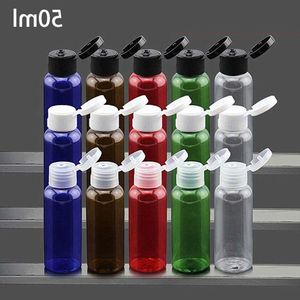 Leere 50 ml Kunststoff-Flasche mit Klappverschluss, nachfüllbare Shampoo-Duschgel-Cremeflaschen, rosa, grün, blau, weiß, braun, kostenloser Versand Qgexe