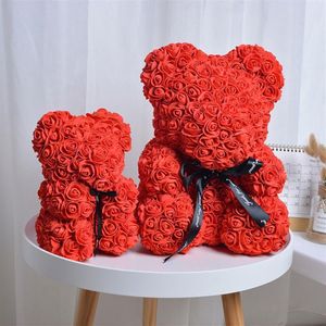 Wystrój domu 40 cm z sercem Big Red Teddi Bear Rose Flower sztuczny dekoracja Prezenty świąteczne dla kobiet Walentynki GIF305K