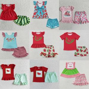 Комплекты одежды оптом для маленьких девочек и мальчиков, летний комплект с арбузом, рубашка с короткими рукавами, шорты, детская одежда, комплект из двух предметов для малышей