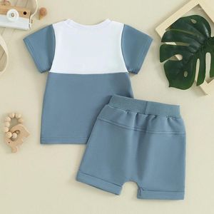 Conjuntos de roupas da criança do bebê menino roupas de verão cor bloco camisetas topos com cintura elástica shorts bonito infantil nascido roupas