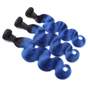 Ombre 1B/Blue Brazilian Body Wave Human Remy Virgin Hair Weaves 100g/bundle Double Wefts 3Bundles/lot