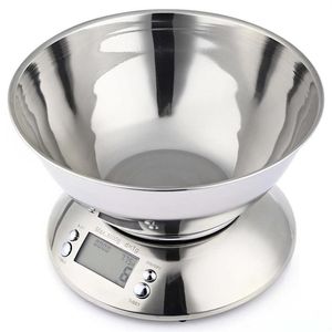 5kg 1g Balança de comida de cozinha de aço inoxidável LCD Digital Balança de peso de cozinha eletrônica com tigela Alarme Temporizador Sensor de temperatura Y2286n