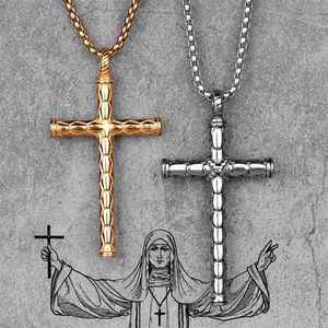 Dragon Scale Gold Cross Long Men Necklace Pendants Chain for Boyfriend Male Stainless Steel Jewelry Creativity Gift Whole1245e