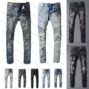 Herren-Designer-Jeans im Used-Look, zerrissen, Biker-Slim-Fit, Motorrad-Biker-Denim für Herrenmode, schwarze Hosen für Herren