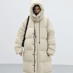 Casacos de trincheira femininos doce menina estilo faculdade jaqueta de algodão de comprimento médio para o inverno high street casual solto na altura do joelho casaco grosso