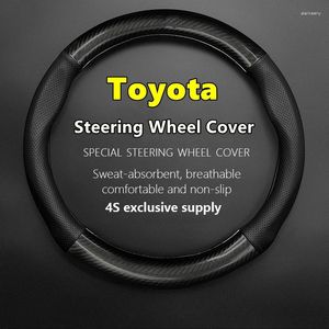 Pokrywa kierownicy dla Toyota Cover Skórzane włókno węglowe Fit Camry Rav4 Corolla 86 Reiz Wish Chr Celica Vitz Highlander Yaris