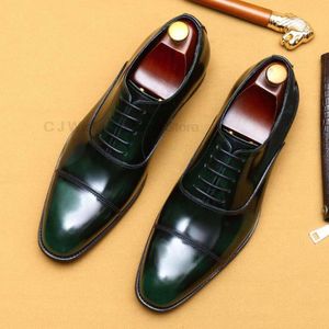 Men's Oxford Genuine Leather Wedding Dress Italian Black Brown Toe Hat Lace Up Business Office Formal Shoes