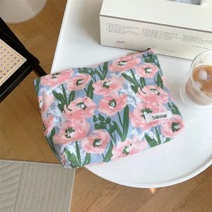 Cosmetic Bags Korean Style Women Floral Bag Makeup Case Travel Organizer Canvas Beauty Toiletry Pouch
