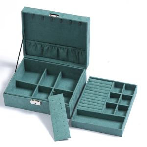 Anéis DoubleLayer Veet Jewelry Box Box European Titular de armazenamento de colar grande